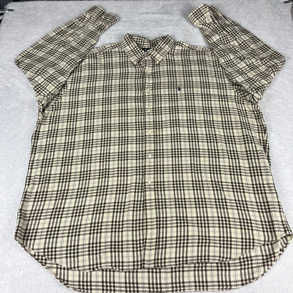 Ralph‎ Lauren Button Down Shirt Mens XXL Tan Plaid Blaire Cotton